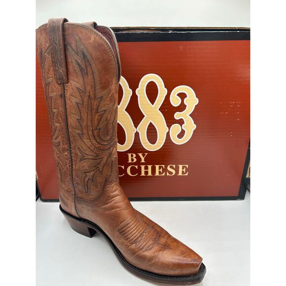 Lucchese 1883  Tan Brown Mad Dog Goat Western women’s 8 B Boots  Snip Toe - Picture 1 of 13